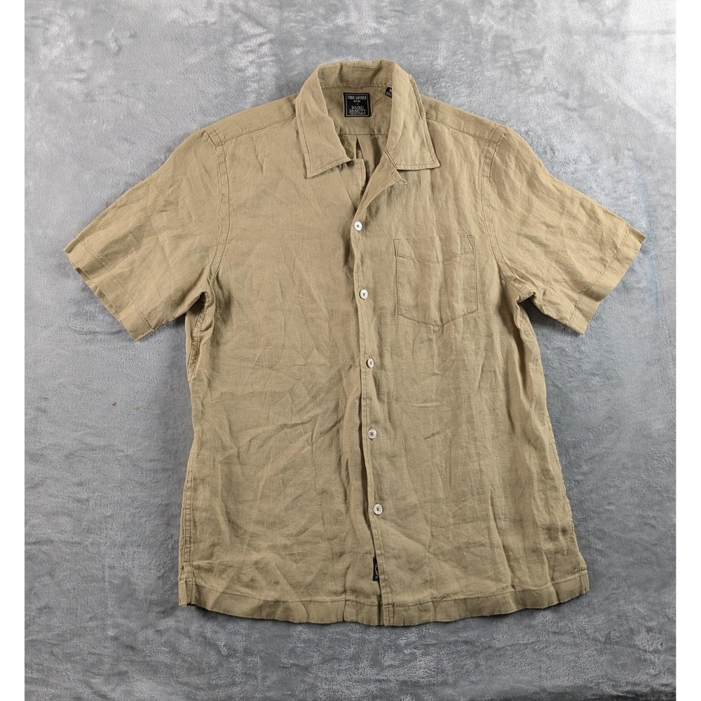 Todd Snyder Shirt Mens Medium Beige Baird McNutt Irish Linen Short Sleeve Camp